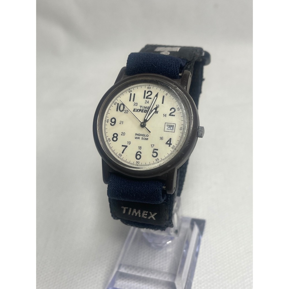 VTG Timex Expedition Watch Date Indiglo 50M Water Resistance Hook & Loop Strap